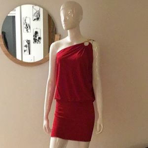 Cache Red One Shoulder Mini Cocktail Dress